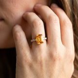 Rose gold Emerald Cut Citrine Solitaire Ring with Round  Pavé Band and Four-Prong Setting_44