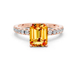 Rose gold Emerald Cut Citrine Solitaire Ring with Round  Pavé Band and Four-Prong Setting_44