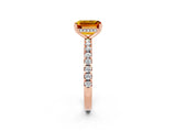 Rose gold Emerald Cut Citrine Solitaire Ring with Round  Pavé Band and Four-Prong Setting_46