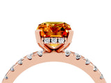Rose gold Emerald Cut Citrine Solitaire Ring with Round  Pavé Band and Four-Prong Setting_48