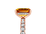 Rose gold Emerald Cut Citrine Solitaire Ring with Round  Pavé Band and Four-Prong Setting_49