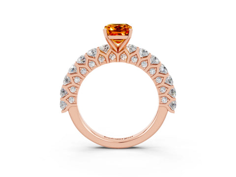 Rose gold Emerald Cut Citrine Solitaire Ring with Shared Prong Pavé Band and Four-Prong Setting_3