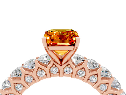 Rose gold Emerald Cut Citrine Solitaire Ring with Shared Prong Pavé Band and Four-Prong Setting_4