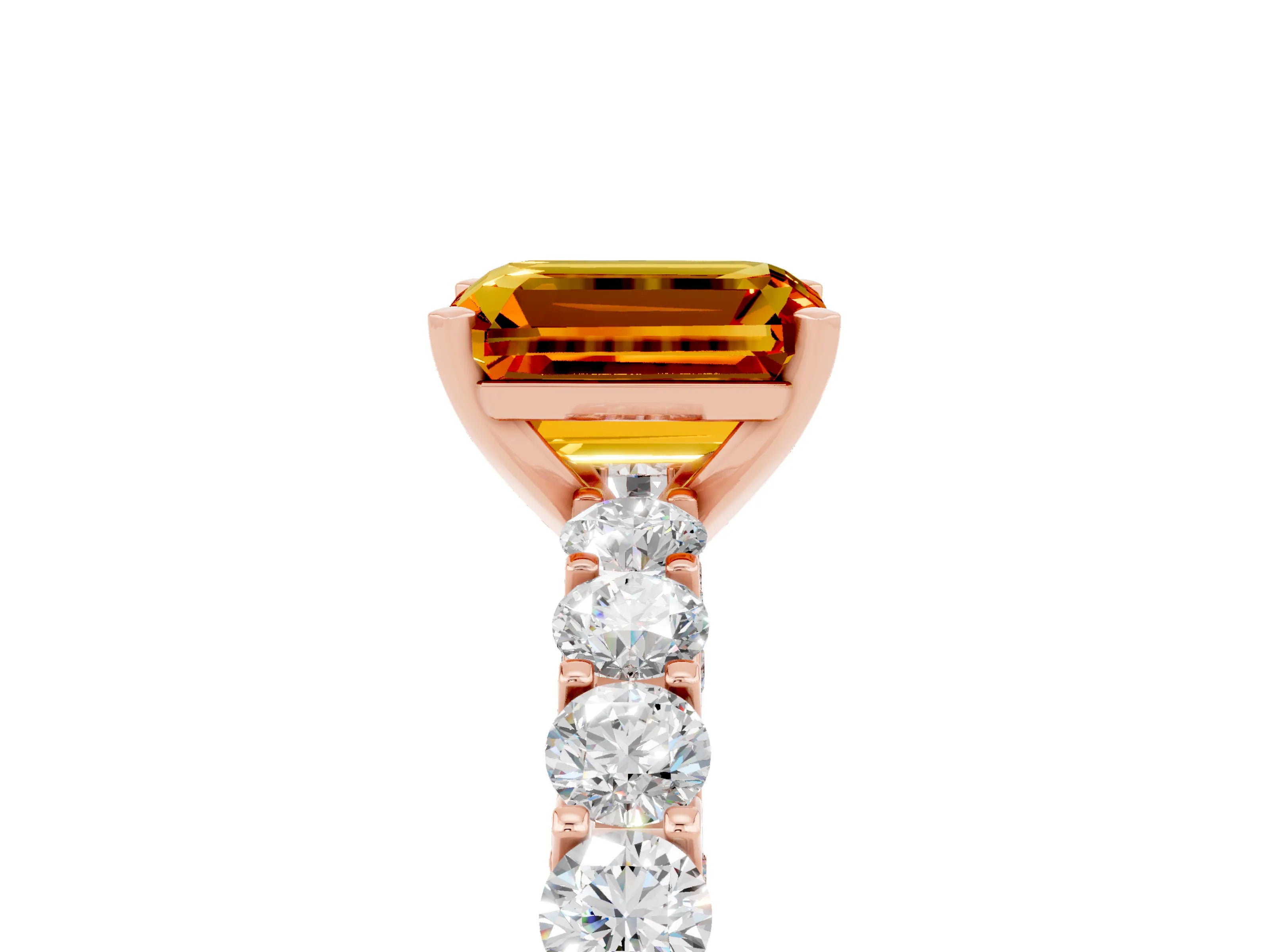 Rose gold Emerald Cut Citrine Solitaire Ring with Shared Prong Pavé Band and Four-Prong Setting_5