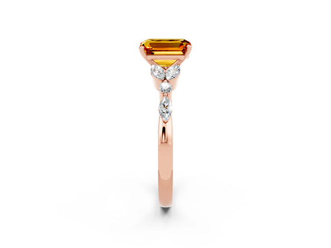 Rose gold Emerald Cut Citrine Solitaire Ring with Side Stones and Four-Prong Setting_14