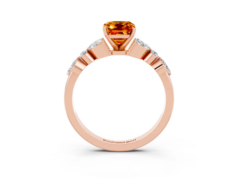 Rose gold Emerald Cut Citrine Solitaire Ring with Side Stones and Four-Prong Setting_15
