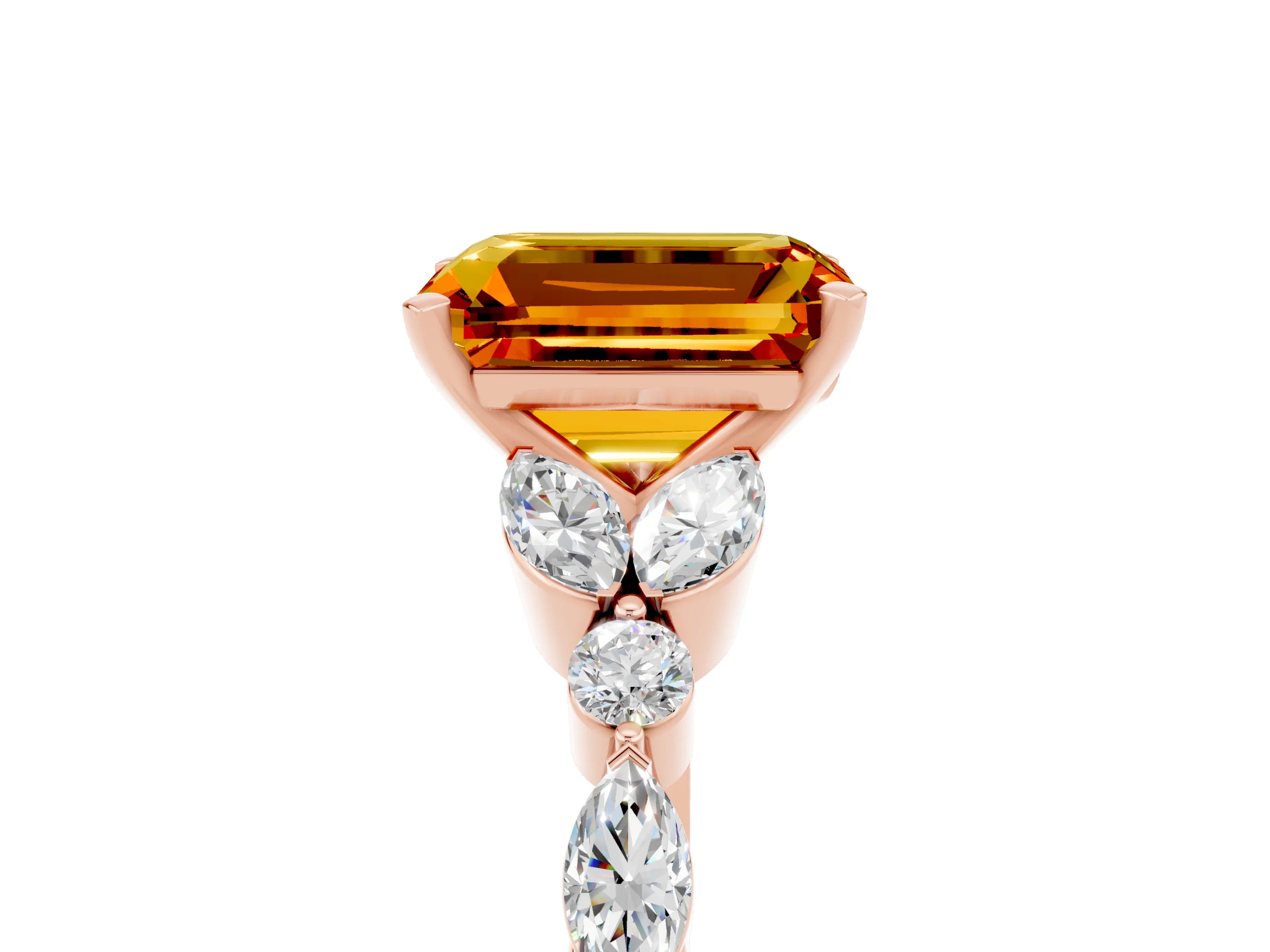 Rose gold Emerald Cut Citrine Solitaire Ring with Side Stones and Four-Prong Setting_17