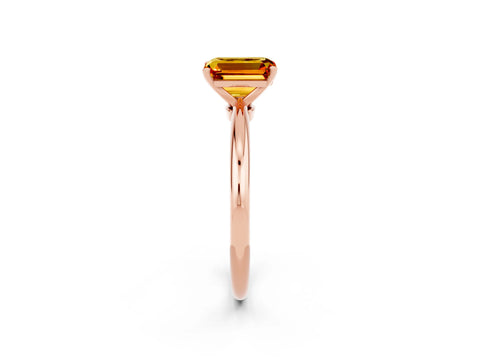 Rose gold Emerald Cut Citrine Solitaire Ring with Six-Prong Setting and Classic Band_2
