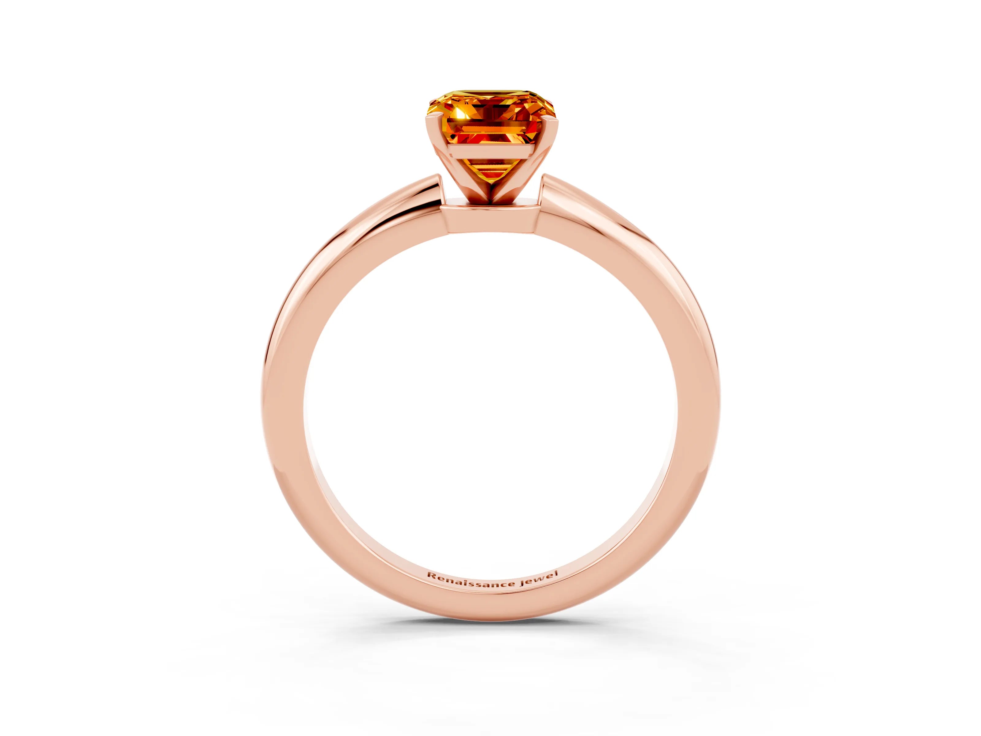 Rose gold Emerald Cut Citrine Solitaire Ring with Six-Prong Setting and Classic Band_3