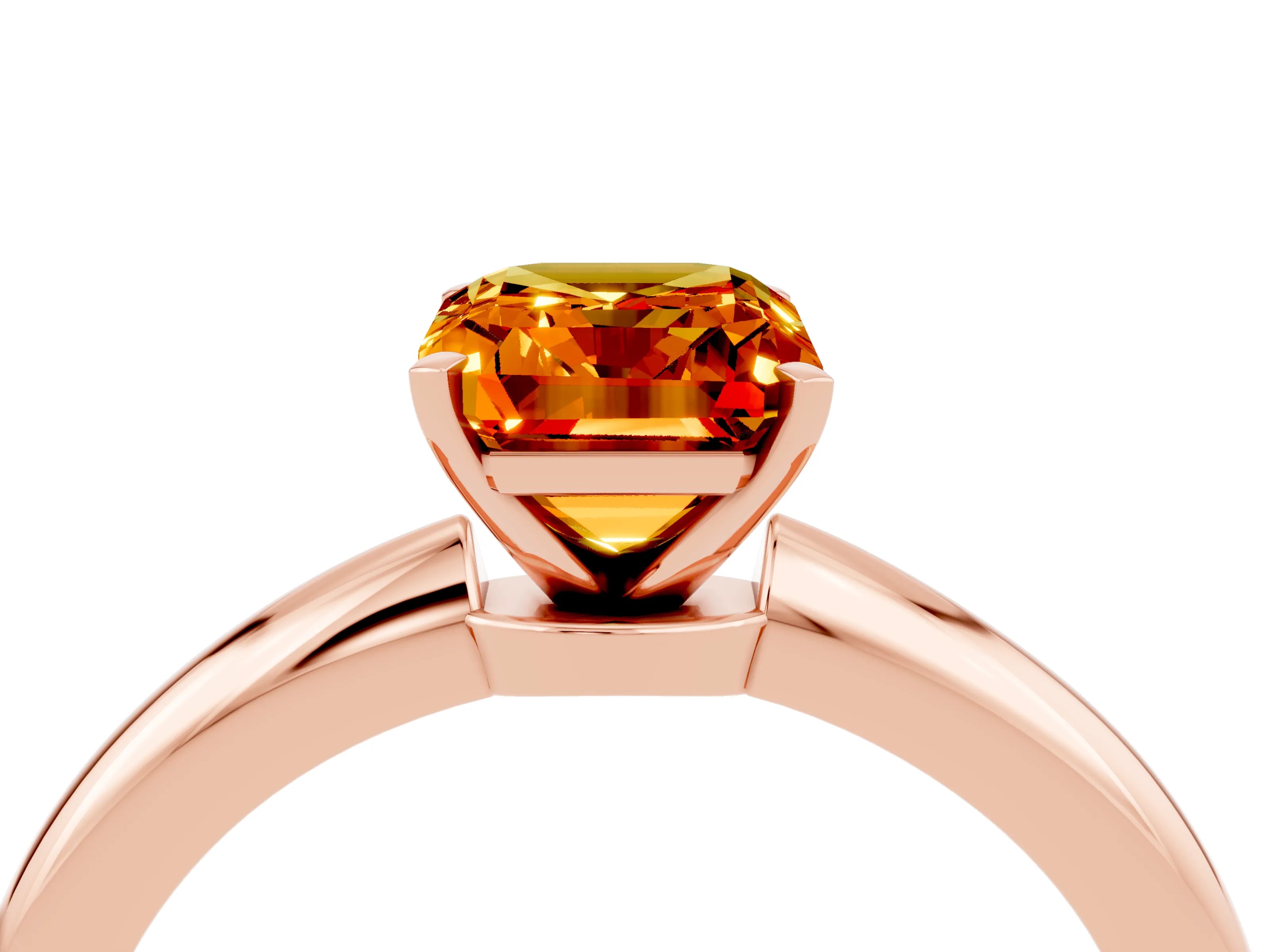 Rose gold Emerald Cut Citrine Solitaire Ring with Six-Prong Setting and Classic Band_4