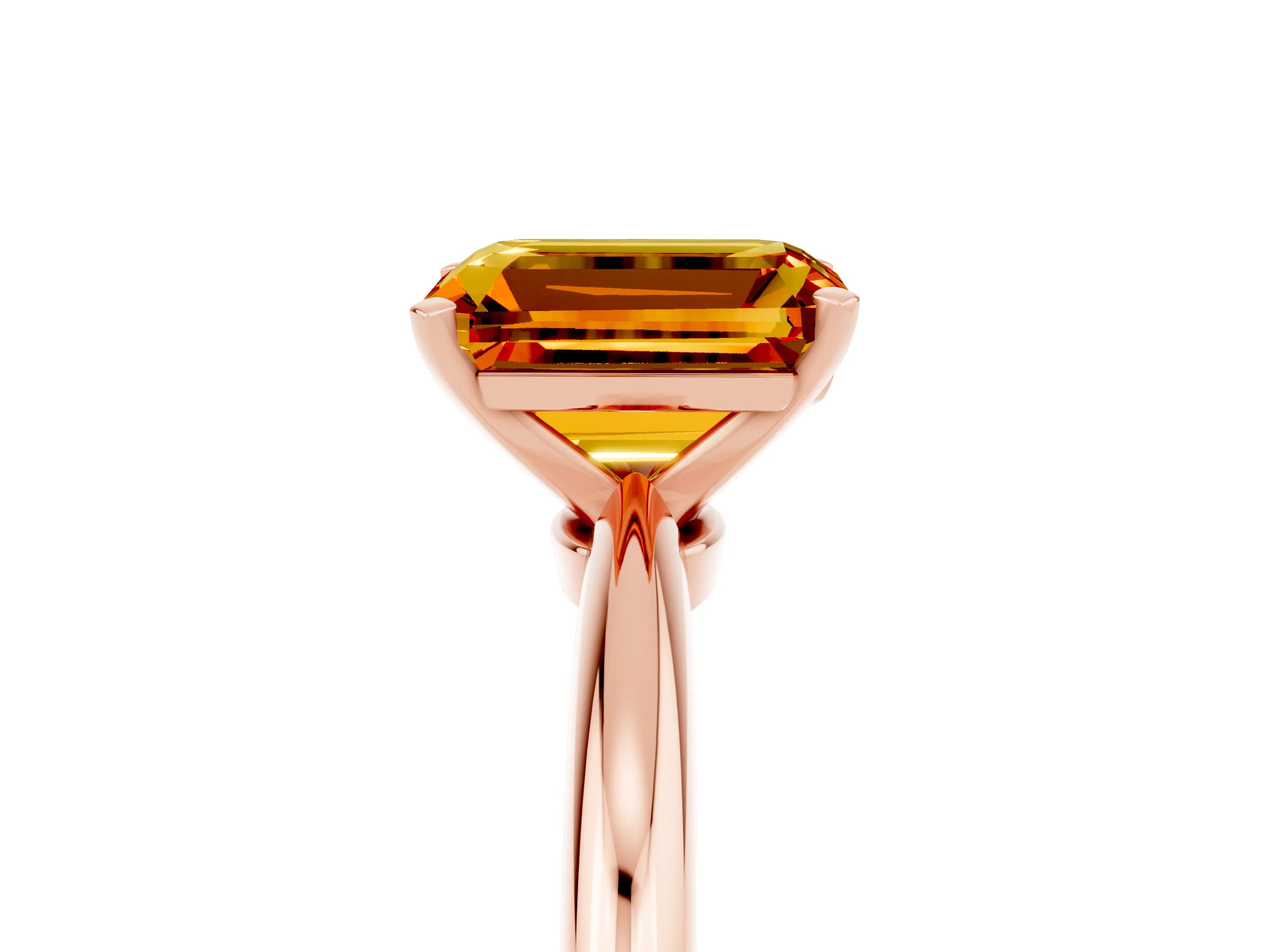Rose gold Emerald Cut Citrine Solitaire Ring with Six-Prong Setting and Classic Band_5