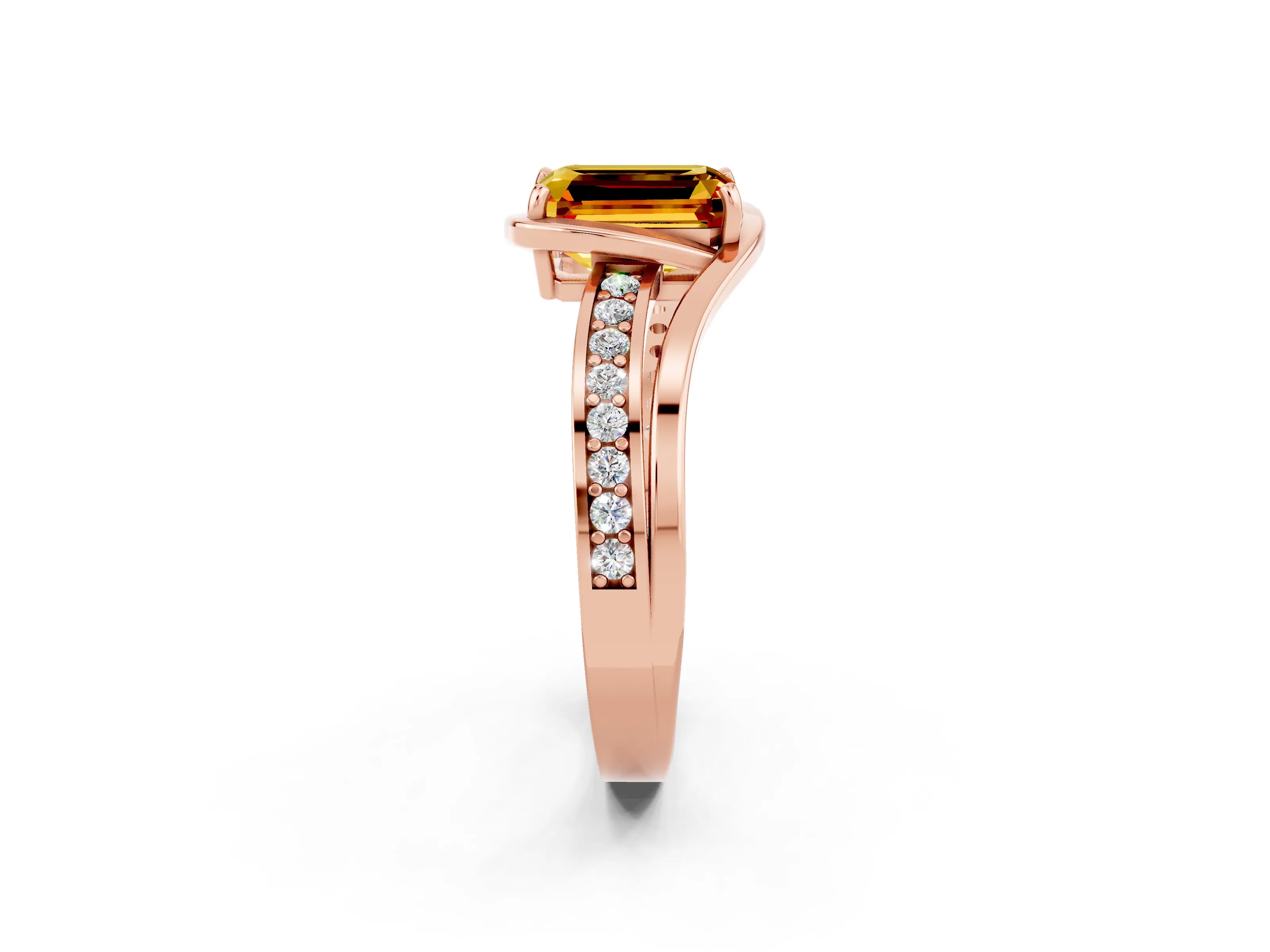 Rose gold Emerald Cut Citrine Solitaire Ring with Split Shank and Prong Setting_2