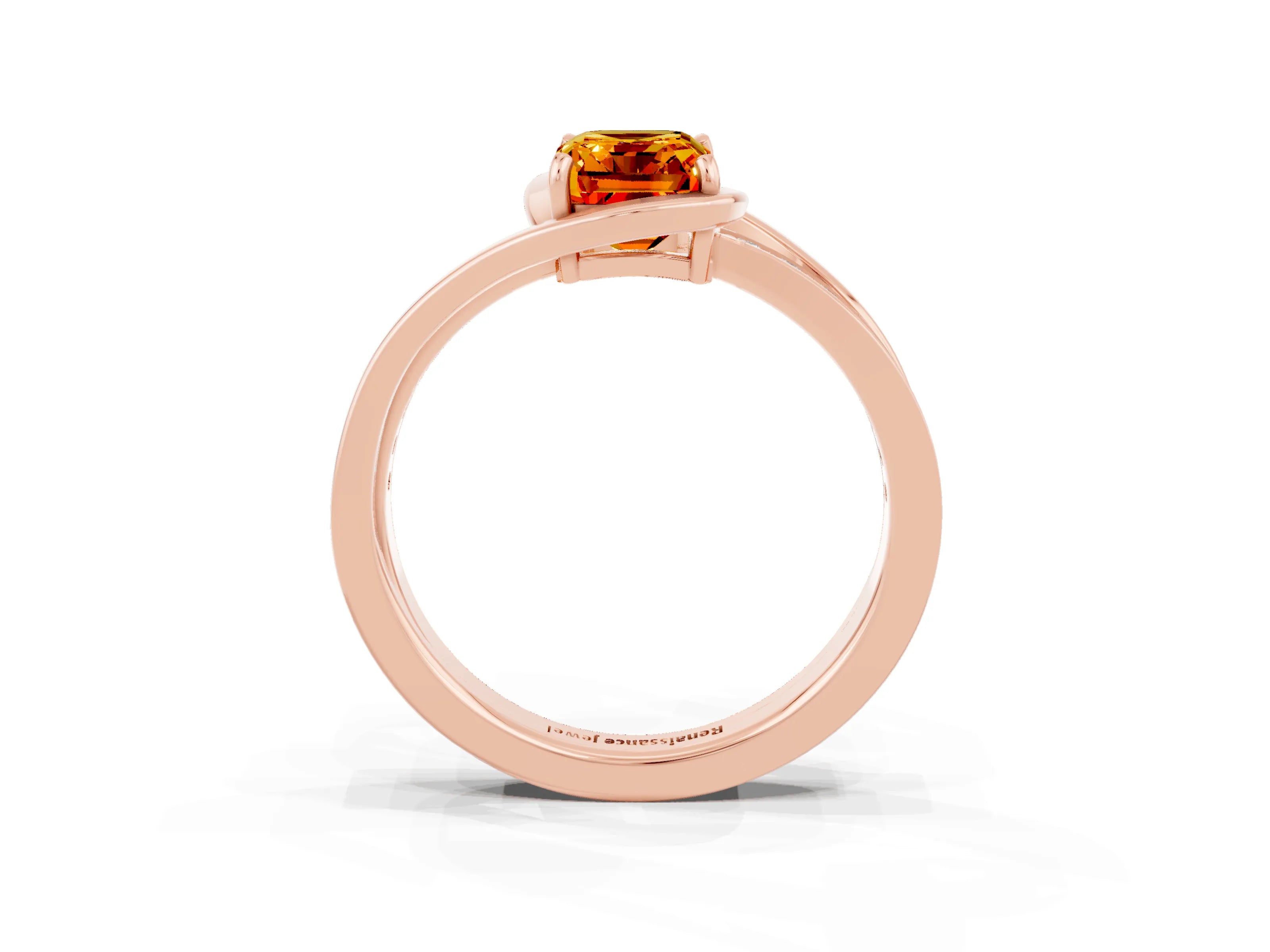 Rose gold Emerald Cut Citrine Solitaire Ring with Split Shank and Prong Setting_3