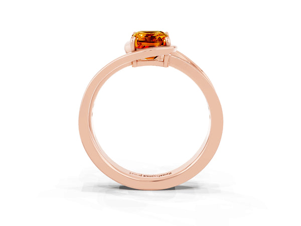 Rose gold Emerald Cut Citrine Solitaire Ring with Split Shank and Prong Setting
