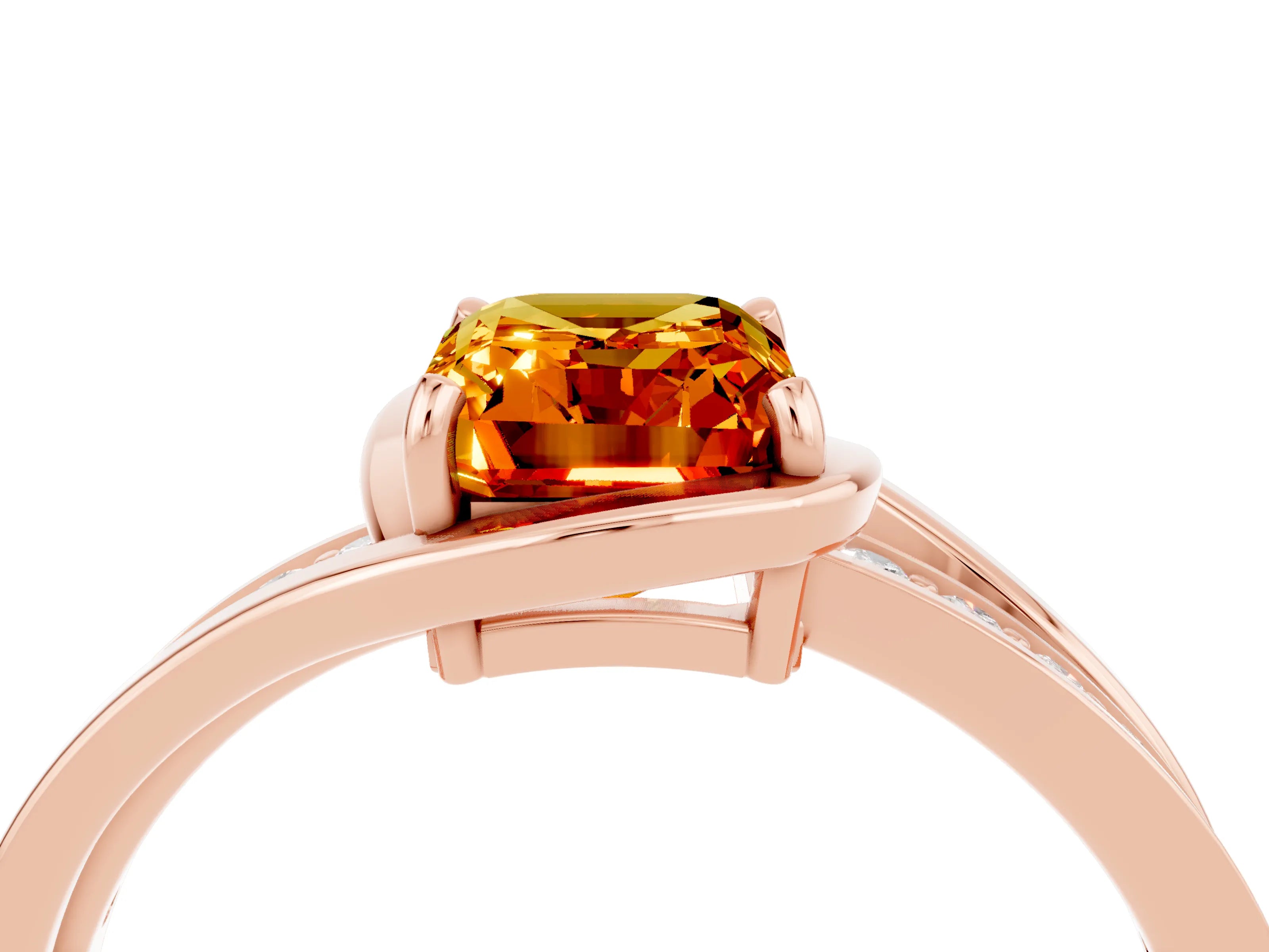 Rose gold Emerald Cut Citrine Solitaire Ring with Split Shank and Prong Setting_4