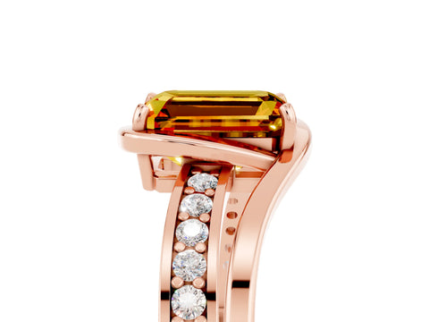 Rose gold Emerald Cut Citrine Solitaire Ring with Split Shank and Prong Setting_5