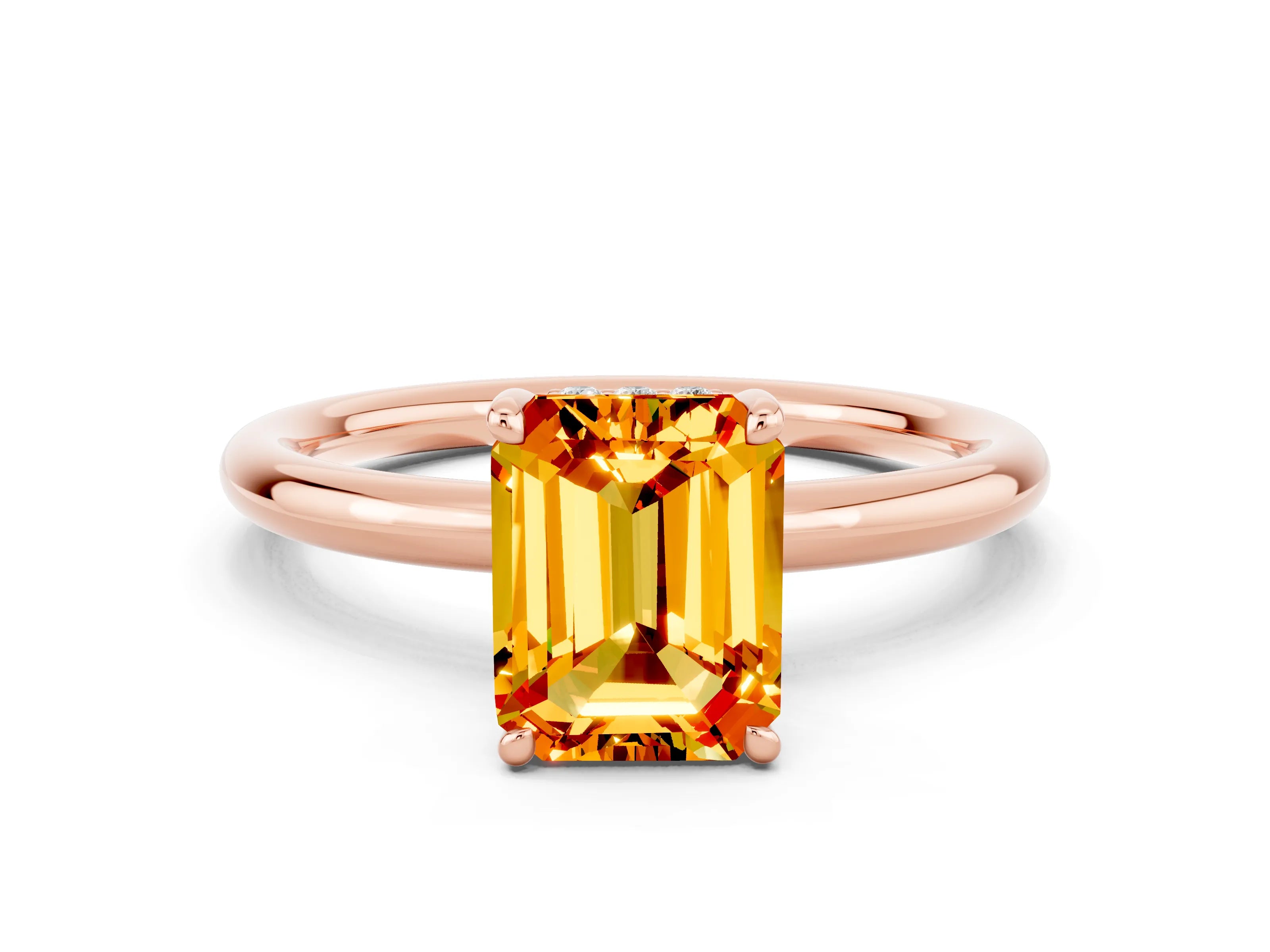 Rose gold Emerald Cut Citrine Solitaire Ring with Thin Band and Four-Prong Setting_12