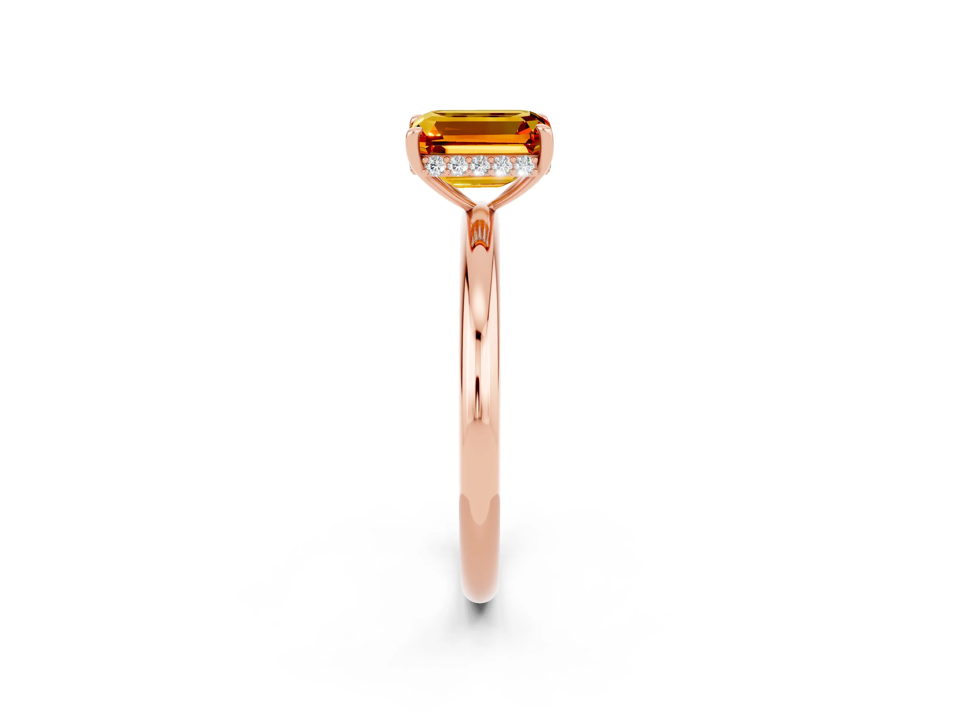 Rose gold Emerald Cut Citrine Solitaire Ring with Thin Band and Four-Prong Setting_14