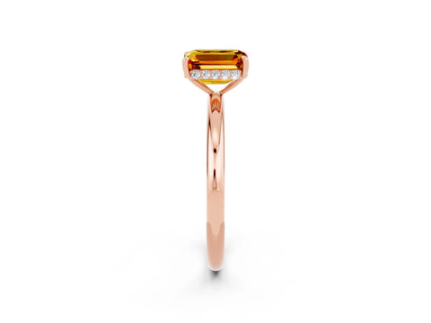 Rose gold Emerald Cut Citrine Solitaire Ring with Thin Band and Four-Prong Setting_14