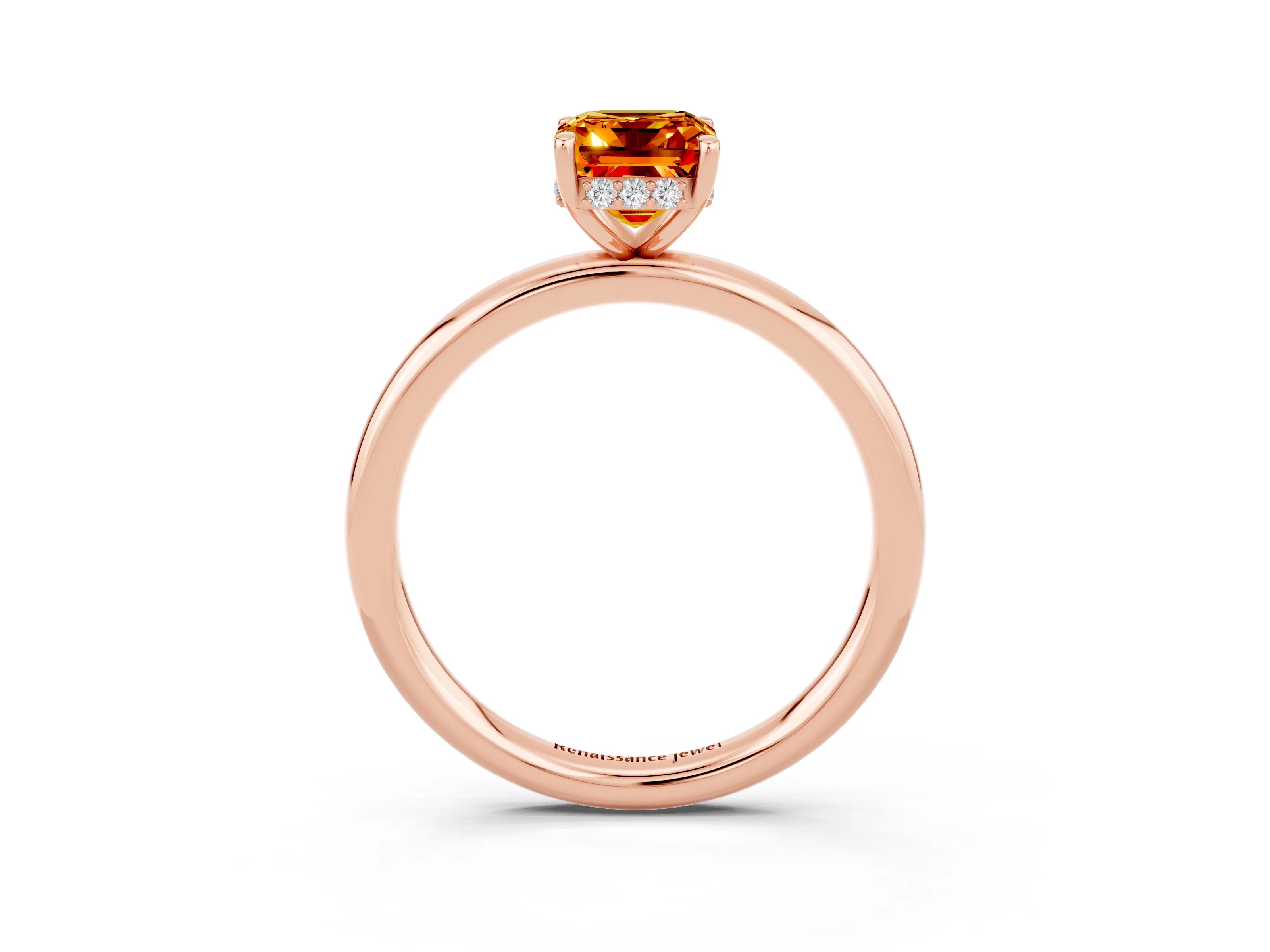 Rose gold Emerald Cut Citrine Solitaire Ring with Thin Band and Four-Prong Setting_15