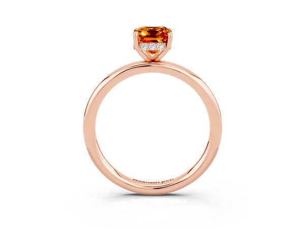 Rose gold Emerald Cut Citrine Solitaire Ring with Thin Band and Four-Prong Setting