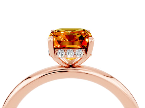 Rose gold Emerald Cut Citrine Solitaire Ring with Thin Band and Four-Prong Setting_16
