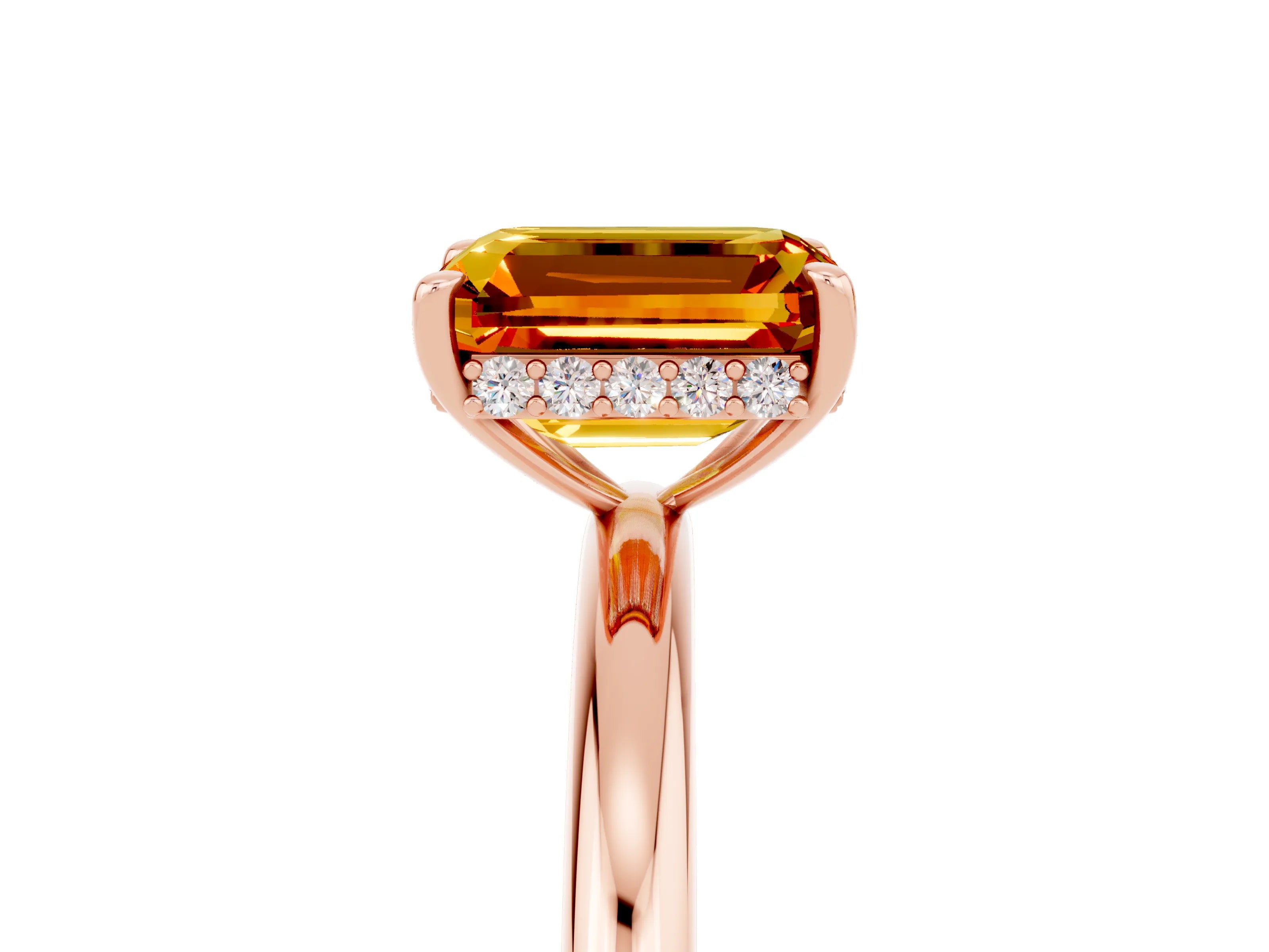 Rose gold Emerald Cut Citrine Solitaire Ring with Thin Band and Four-Prong Setting_17
