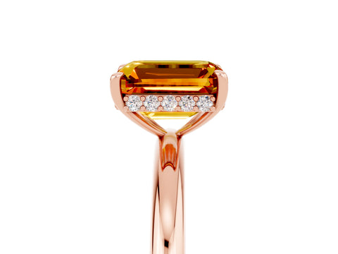 Rose gold Emerald Cut Citrine Solitaire Ring with Thin Band and Four-Prong Setting_17