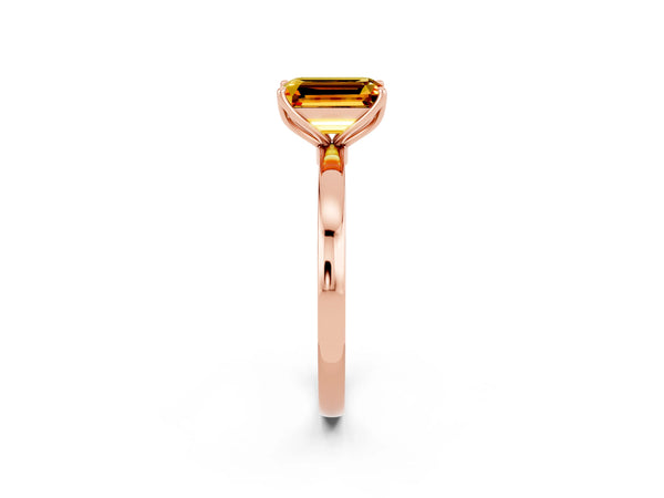 Rose gold Emerald Cut Citrine Solitaire Ring with Thin Band and Prong Setting