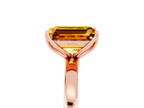 Rose gold Emerald Cut Citrine Solitaire Ring with Thin Band and Prong Setting_17