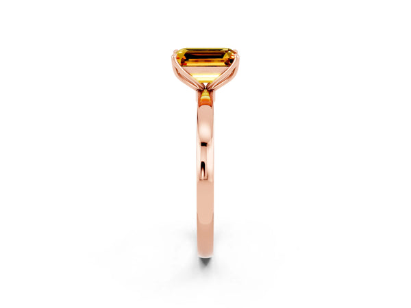 Rose gold Emerald Cut Citrine Solitaire Ring with Thin Band and Prong Setting