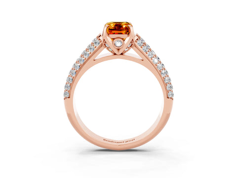 Rose gold Emerald Cut Citrine Solitaire Ring with Three-Row Pavé Band and Four-Prong Setting_15