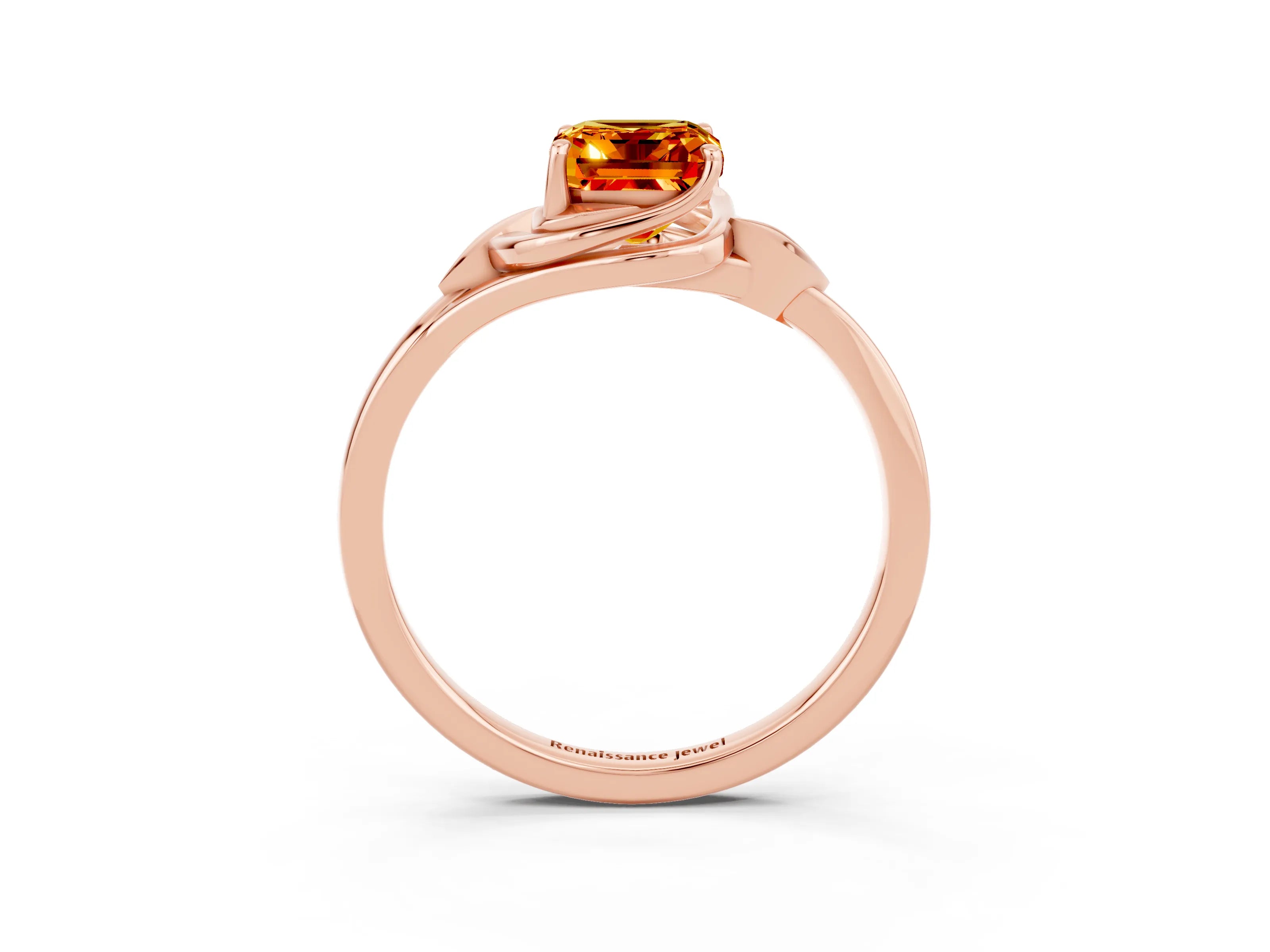 Rose gold Emerald Cut Citrine Solitaire Ring with Twist Band and Four-Prong Setting_27