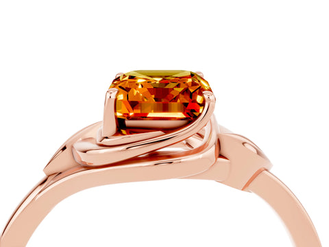 Rose gold Emerald Cut Citrine Solitaire Ring with Twist Band and Four-Prong Setting_28