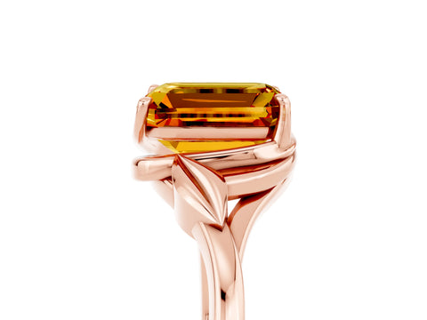 Rose gold Emerald Cut Citrine Solitaire Ring with Twist Band and Four-Prong Setting_29