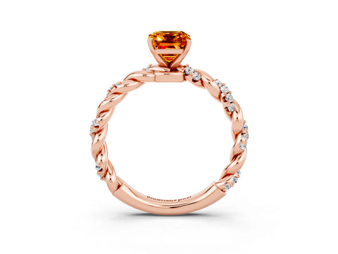 Rose gold Emerald Cut Citrine Solitaire Ring with Twisted Band and Pavé Accents_3