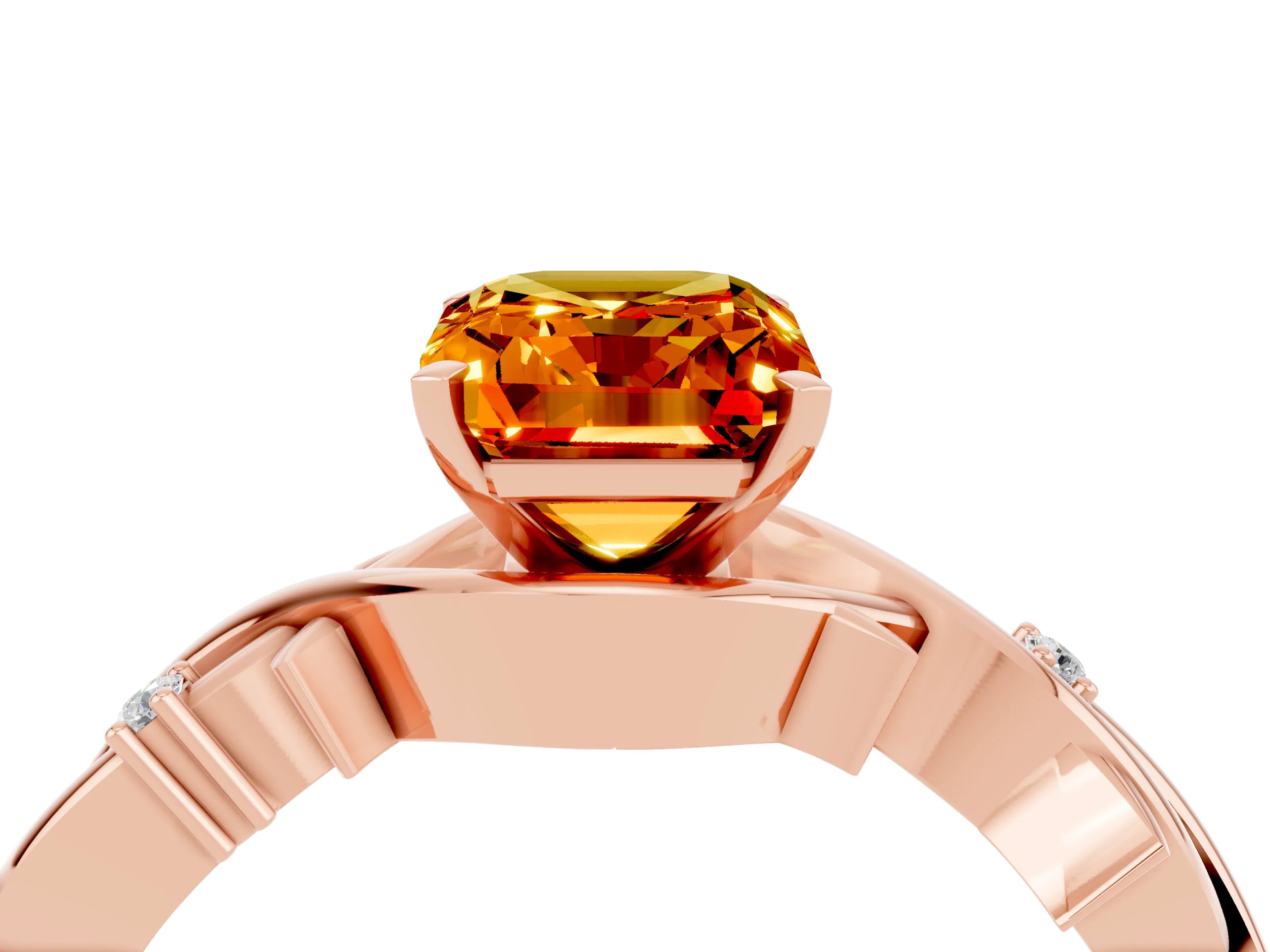 Rose gold Emerald Cut Citrine Solitaire Ring with Twisted Band and Prong Setting_4
