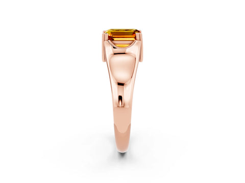 Rose gold Emerald Cut Citrine Solitaire Ring with Wide Band and Prong Setting_2