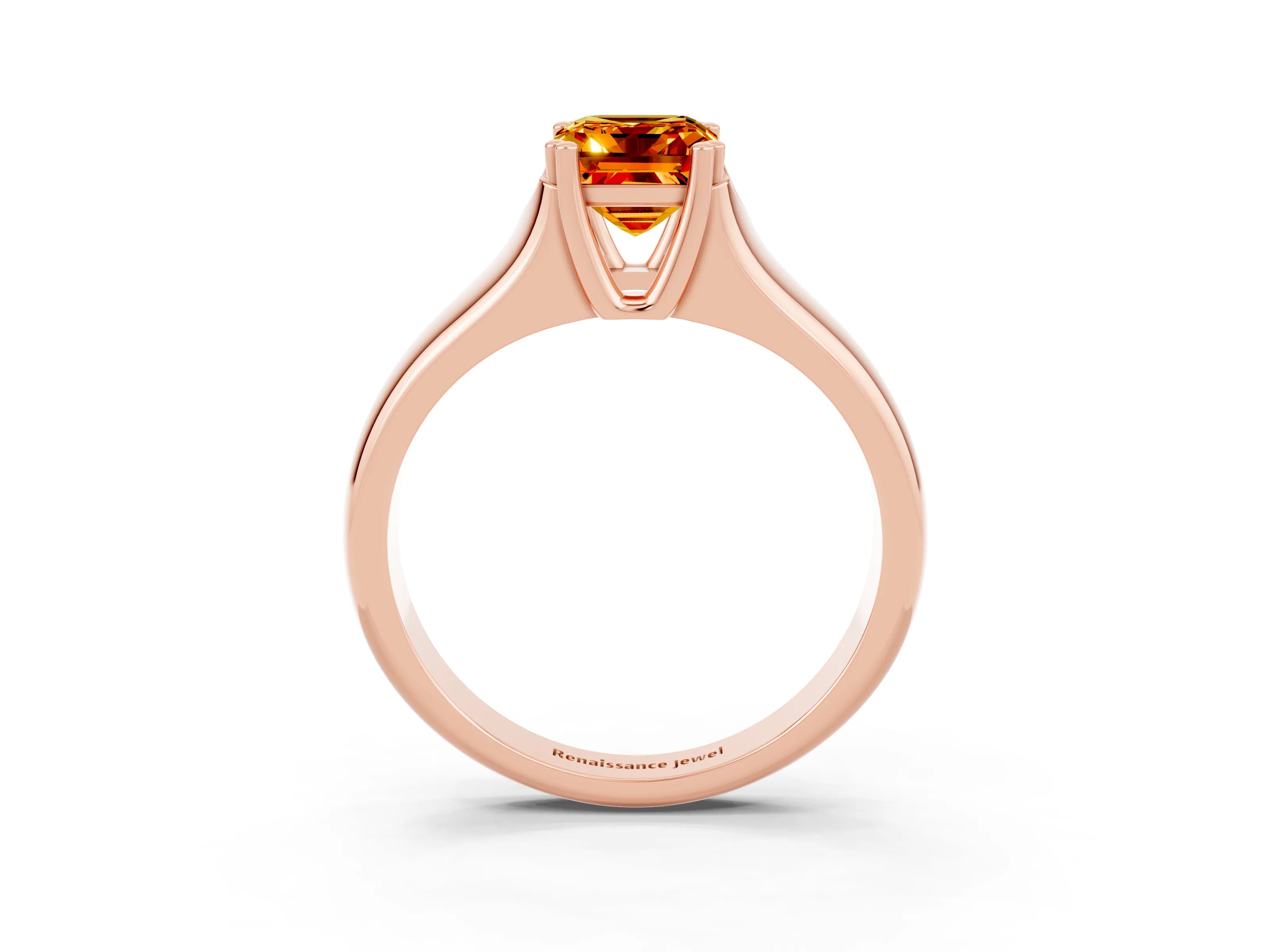 Rose gold Emerald Cut Citrine Solitaire Ring with Wide Band and Prong Setting_3