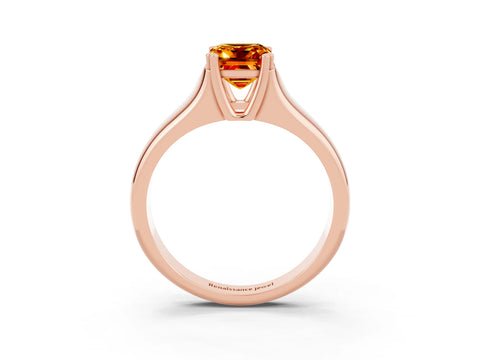 Rose gold Emerald Cut Citrine Solitaire Ring with Wide Band and Prong Setting_3