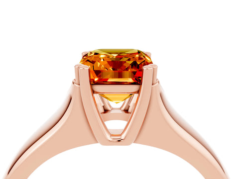 Rose gold Emerald Cut Citrine Solitaire Ring with Wide Band and Prong Setting_4