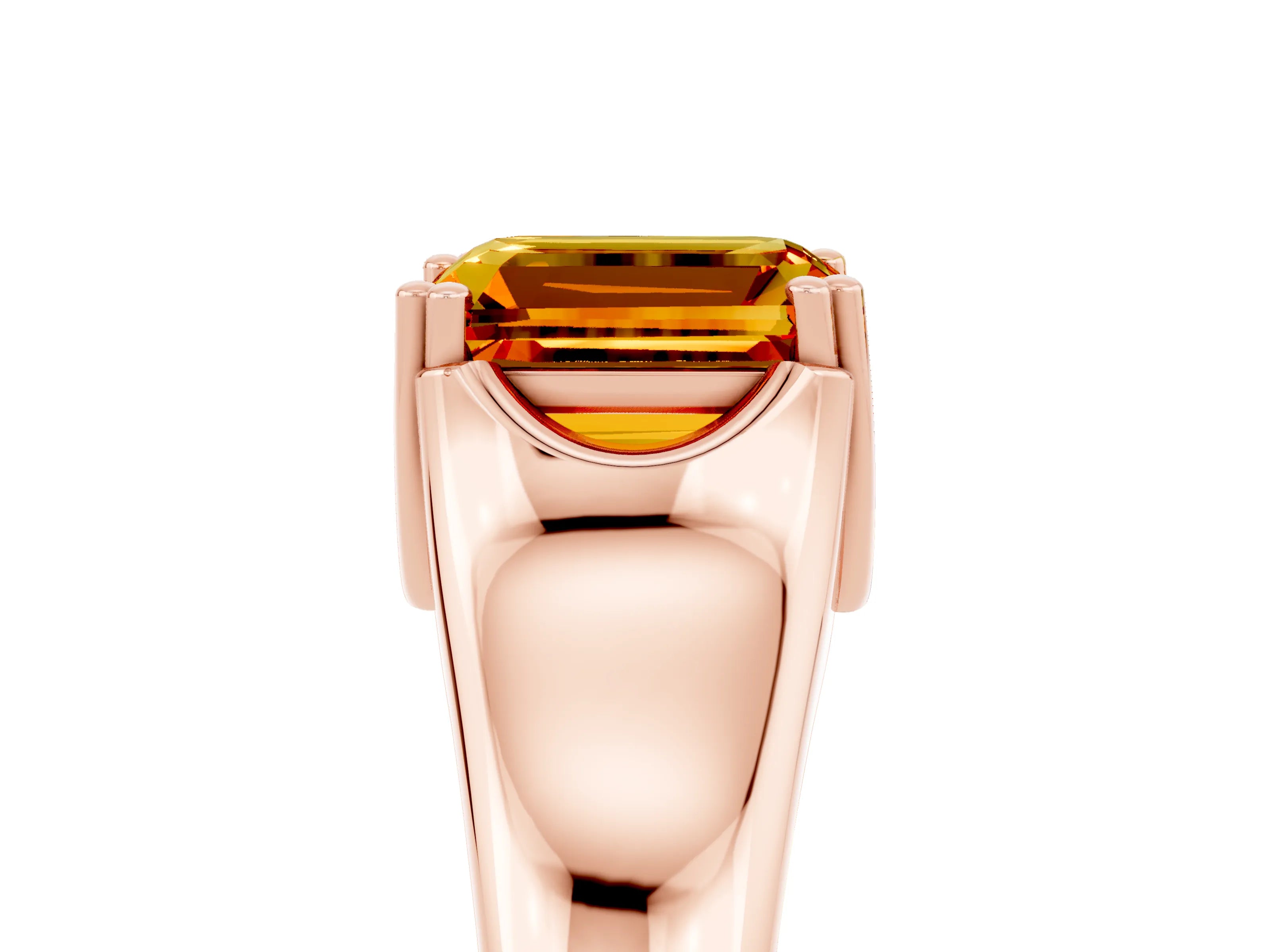 Rose gold Emerald Cut Citrine Solitaire Ring with Wide Band and Prong Setting_5
