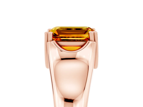 Rose gold Emerald Cut Citrine Solitaire Ring with Wide Band and Prong Setting_5