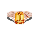Rose gold Emerald Cut Citrine Solitaire Twist Band Prong Setting Ring_48