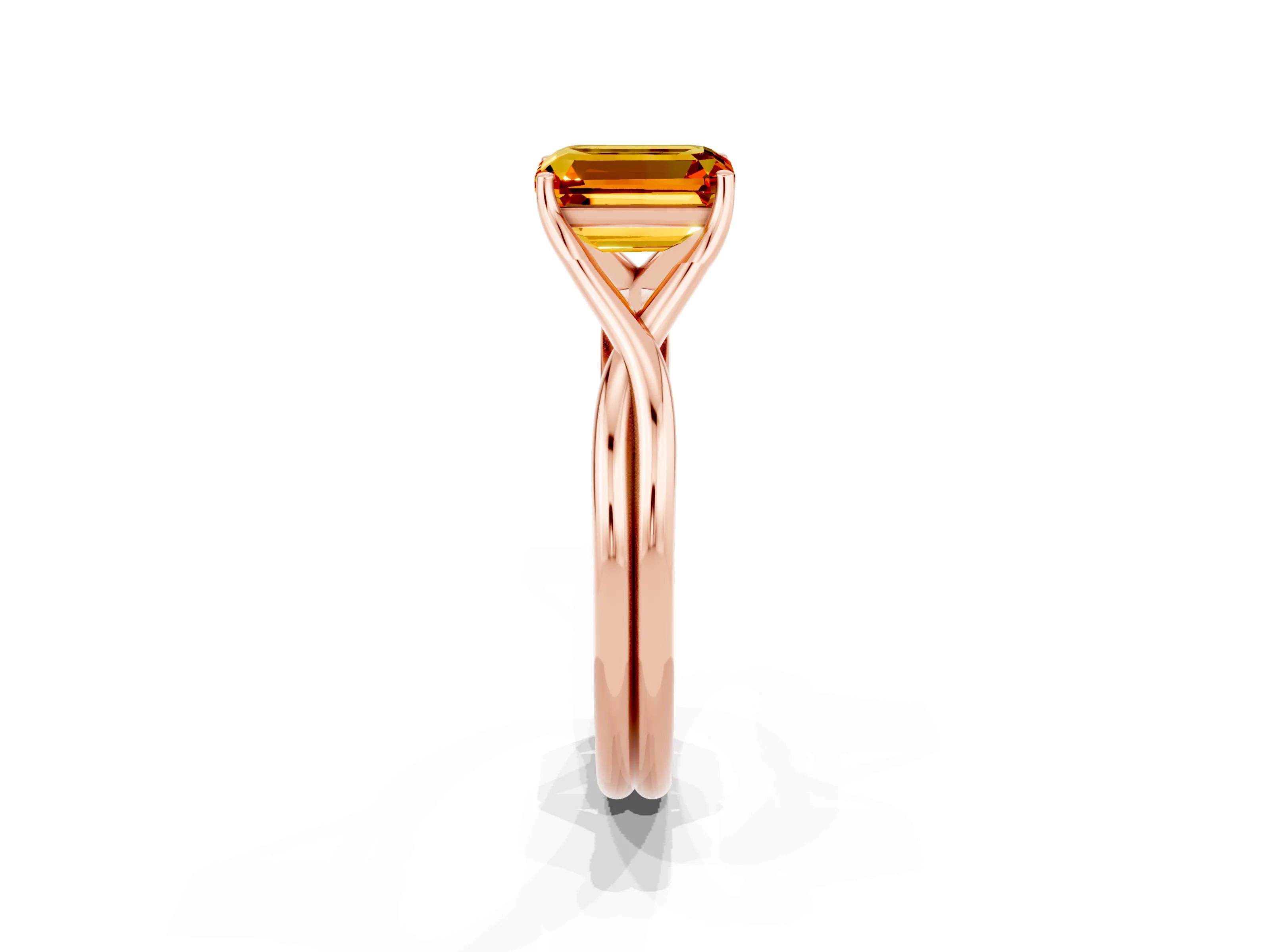 Rose gold Emerald Cut Citrine Solitaire Twist Band Prong Setting Ring_49