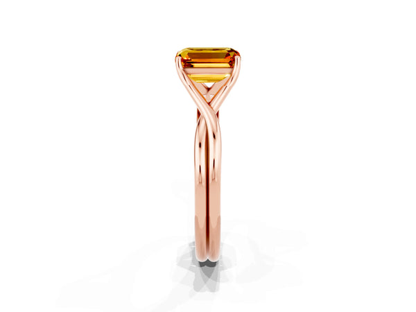 Rose gold Emerald Cut Citrine Solitaire Twist Band Prong Setting Ring