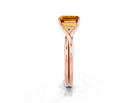 Rose gold Emerald Cut Citrine Solitaire Twist Band Prong Setting Ring_49