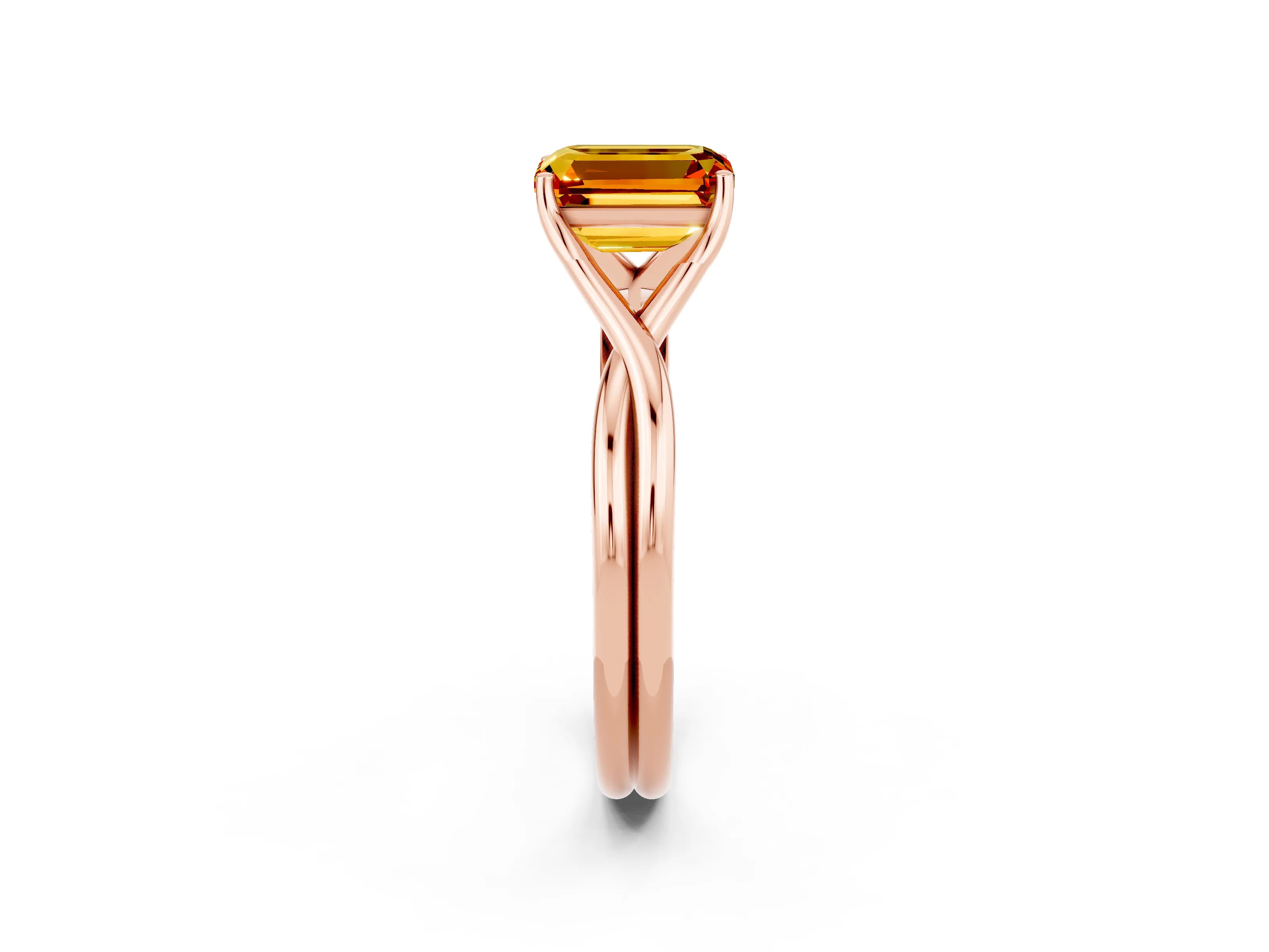 Rose gold Emerald Cut Citrine Solitaire Twist Band Prong Setting Ring_50