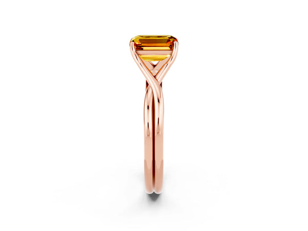 Rose gold Emerald Cut Citrine Solitaire Twist Band Prong Setting Ring