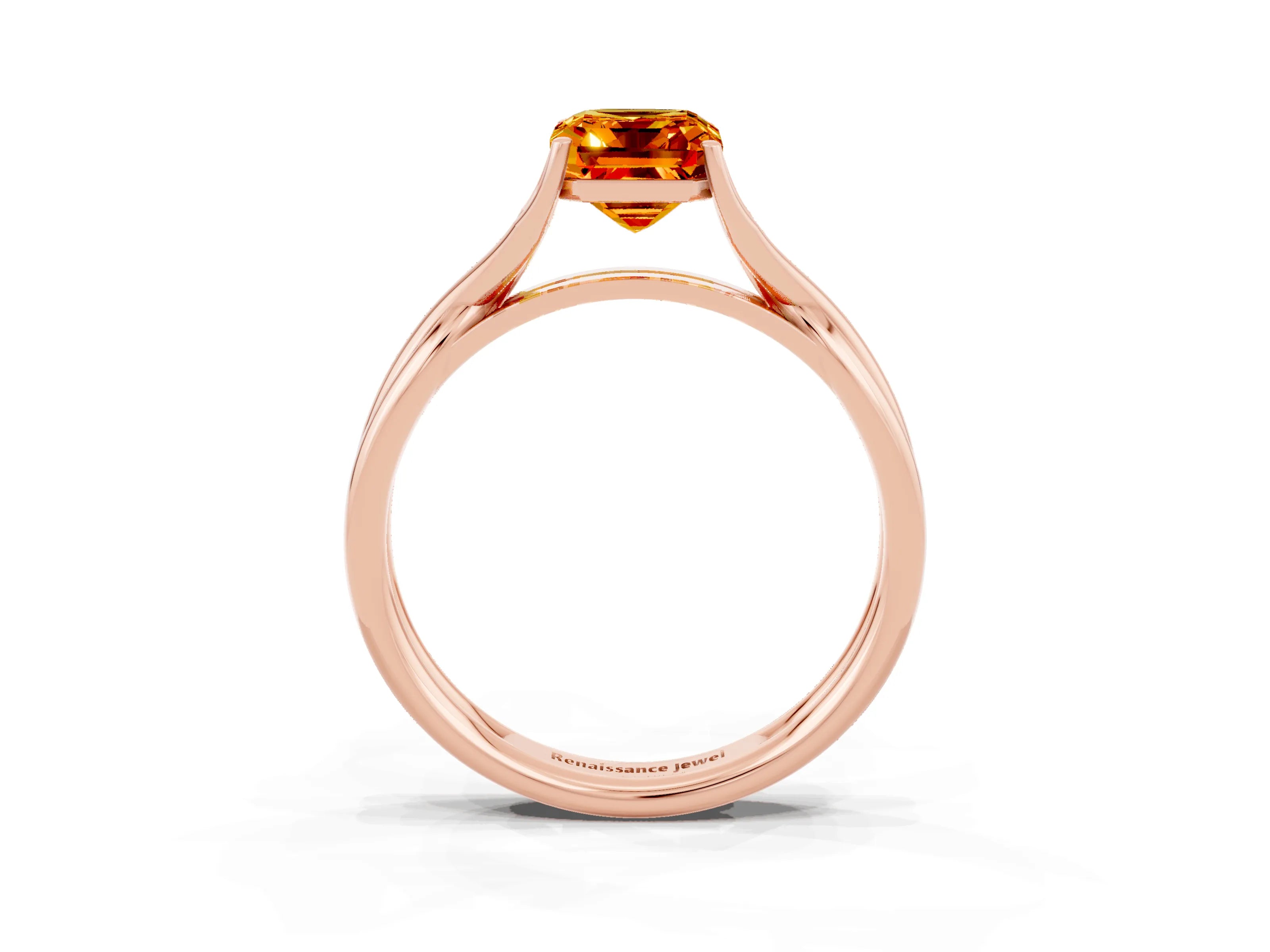 Rose gold Emerald Cut Citrine Solitaire Twist Band Prong Setting Ring_51